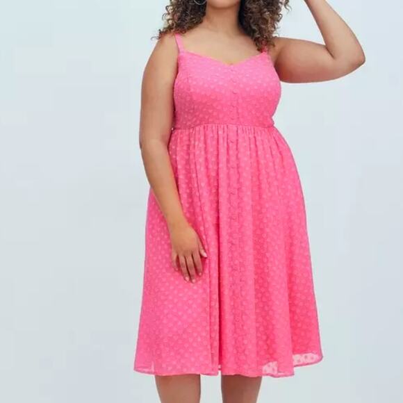 Torrid Hot Pink Clip Heart Chiffon Skater Spaghetti Midi Dress Plus Size 3X NEW - Picture 1 of 12